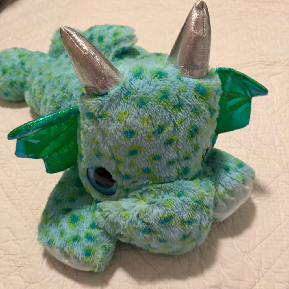 Plush Dragon Toy with Silver Horns